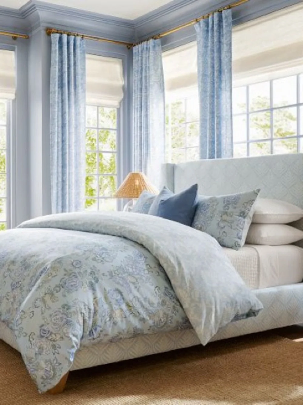 Pottery Barn x Kravet grandiflora floral blue bedding duvet comforter king